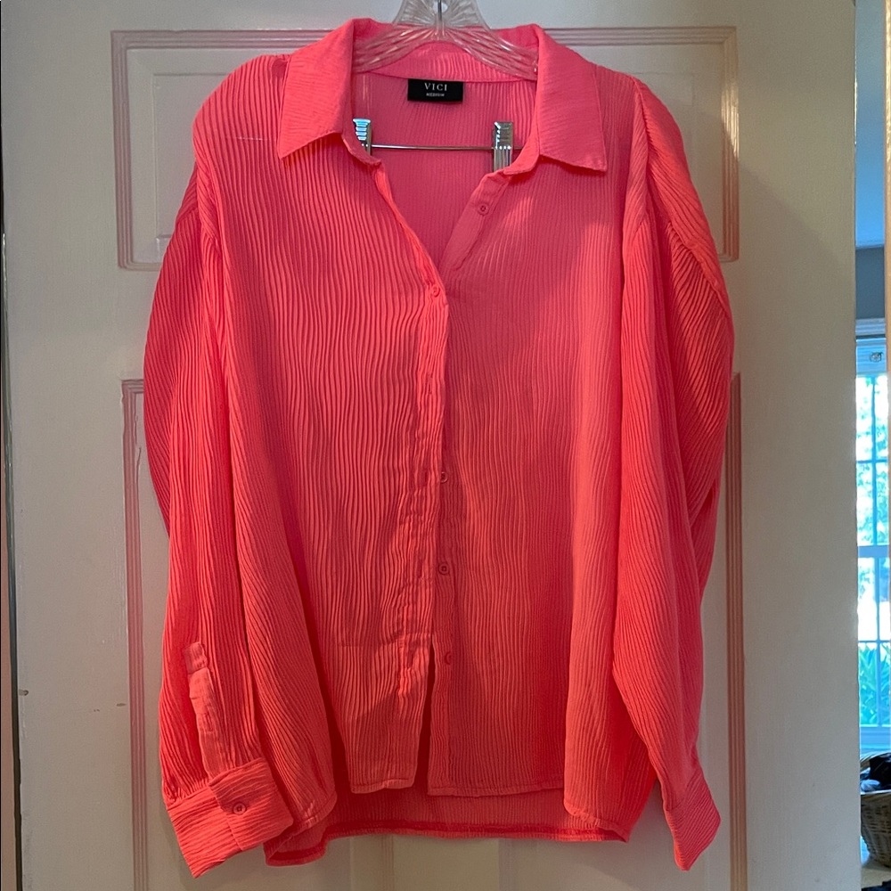 Vici Vibrant Hot Pink Button-Up Shirt